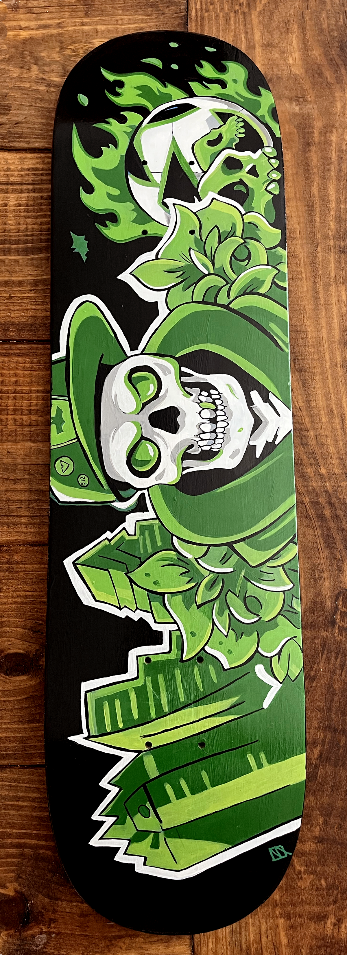 Green Skeleton - Original Hand-Painted Skateboard Deck